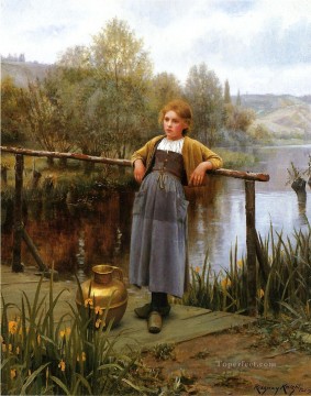 Young Girl by a Stream countrywoman Daniel Ridgway Knight Oil Paintings